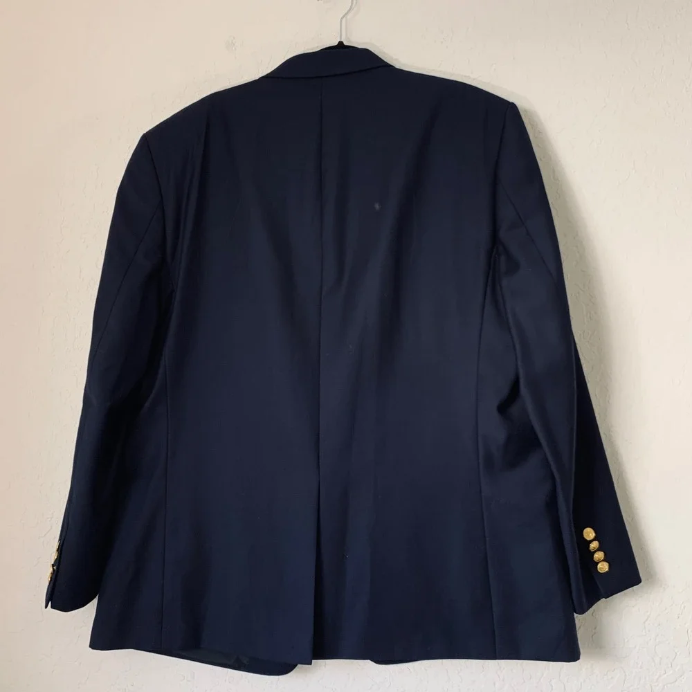 Lauren Ralph Lauren Blazer Mens 48R Navy Blue Wool Gold Crest Button Preppy Ivy